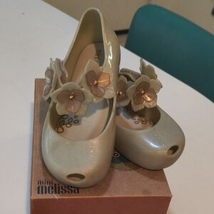 Mini Melissa Shimmery Tan Flower Shoes